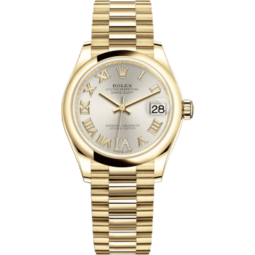 Rolex Datejust 31 Yellow Gold / Domed / Silver - Roman / President 278248-0028