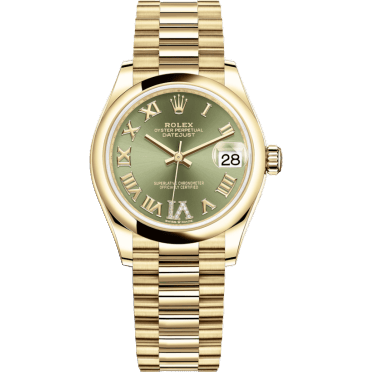 Rolex Datejust 31 Yellow Gold / Domed / Olive - Roman / President 278248-0030