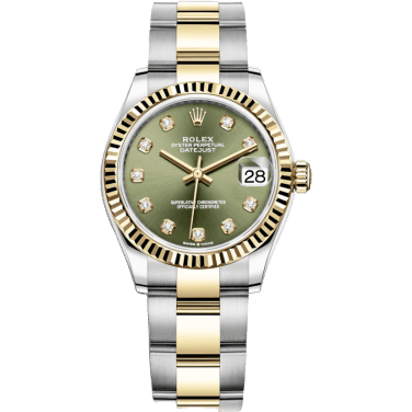 Datejust 31 Stainless Steel / Yellow Gold / Fluted / Olive - Diamond / Oyster