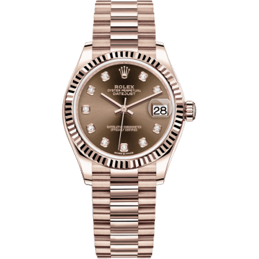 Rolex Datejust 31 Rose Gold / Fluted / Chocolate - Diamond / President 278275-0010