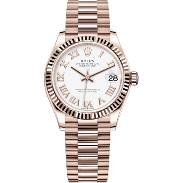 Rolex Datejust 31 Rose Gold / Fluted / White - Roman / President 278275-0019