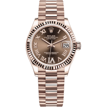 Rolex Datejust 31 Rose Gold / Fluted / Chocolate - Roman / President 278275-0025