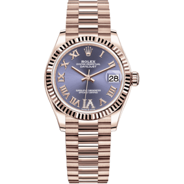 Rolex Datejust 31 Rose Gold / Fluted / Aubergine - Roman / President 278275-0029
