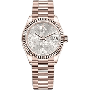Rolex Datejust 31 Rose Gold - Fluted / Silver - Floral / President 278275-0045