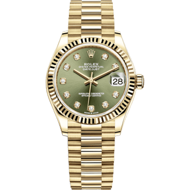 Rolex Datejust 31 Yellow Gold / Fluted / Olive - Diamond / President 278278-0011
