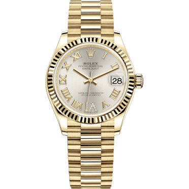 Rolex Datejust 31 Yellow Gold / Fluted / Silver - Roman / President 278278-0028