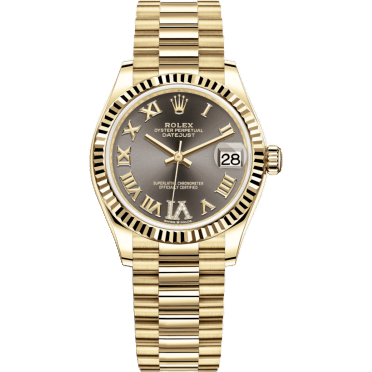 Rolex Datejust 31 Yellow Gold / Fluted / Grey - Roman / President 278278-0032