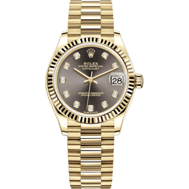 Rolex Datejust 31 Yellow Gold / Fluted / Grey - Diamond / President 278278-0036