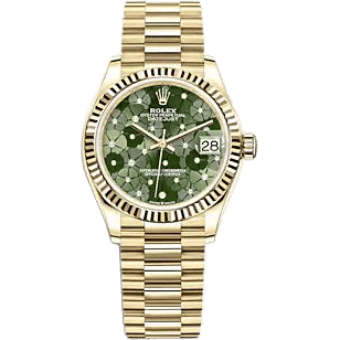 Rolex Datejust 31 Yellow Gold - Fluted / Olive - Floral / President 278278-0046