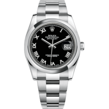 Rolex Datejust 36 Stainless Steel Domed / Oyster / Black Roman 116200-0061
