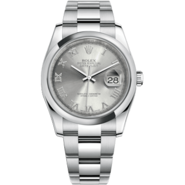 Rolex Datejust 36 Stainless Steel Domed / Oyster / Rhodium Roman 116200-0062