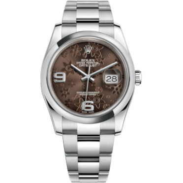 Rolex Datejust 36 Stainless Steel Domed / Oyster / Chocolate Floral 116200-0073