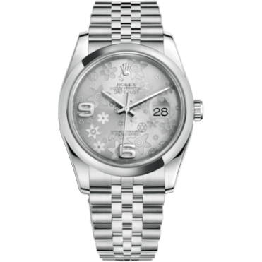 Rolex Datejust 36 Stainless Steel Domed / Jubilee / Silver Floral 116200-0085
