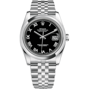Rolex Datejust 36 Stainless Steel Domed / Jubilee / Black Roman 116200-0094