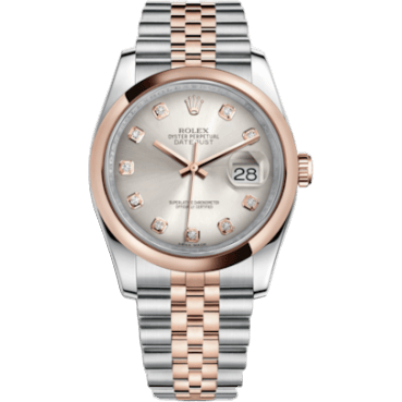 Datejust 36 Rolesor Everose Domed / Jubilee / Silver Diamond