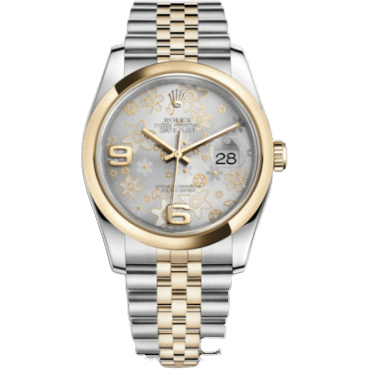 Rolex Datejust 36 Rolesor Yellow Domed / Jubilee / Silver Floral 116203-0139