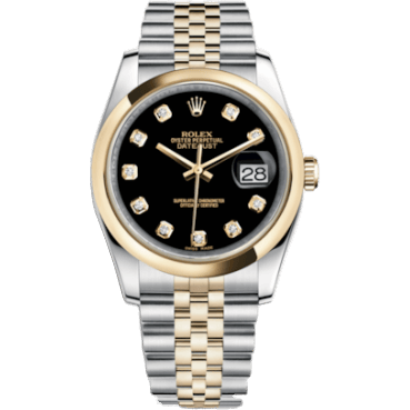 Rolex Datejust 36 Rolesor Yellow Domed / Jubilee / Black Diamond 116203-0168