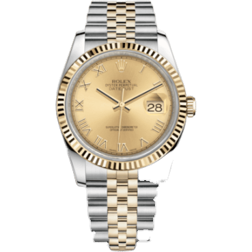 Rolex Datejust 36 Rolesor Yellow Fluted / Jubilee / Champagne Roman 116233-0147