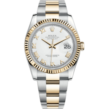Rolex Datejust 36 Rolesor Yellow Fluted / Oyster / White Roman 116233-0178