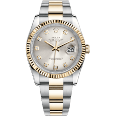 Rolex Datejust 36 Rolesor Yellow Fluted / Oyster / Silver Diamonds 116233-0179