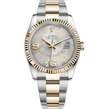 Rolex Datejust 36 Rolesor Yellow Fluted / Oyster / Silver Floral 116233-0182