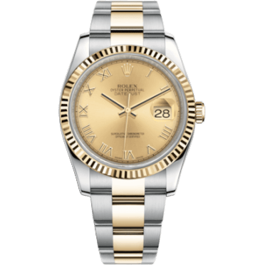 Rolex Datejust 36 Rolesor Yellow Fluted / Oyster / Champagne Roman 116233-0193