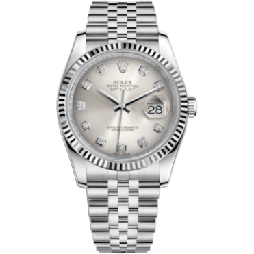Rolex Datejust 36 Stainless Steel Fluted / Jubilee / Silver Diamond 116234-0084