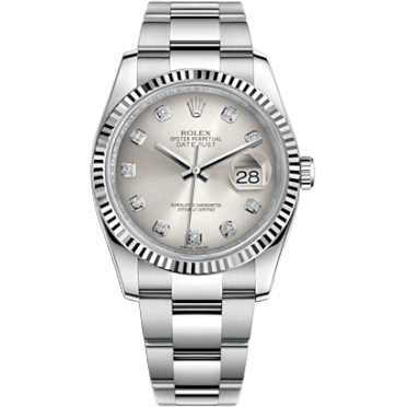 Rolex Datejust 36 Stainless Steel Fluted / Oyster / Silver Diamond 116234-0136