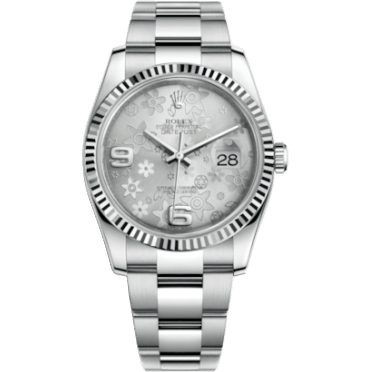 Rolex Datejust 36 Stainless Steel Fluted / Oyster / Silver Floral 116234-0143