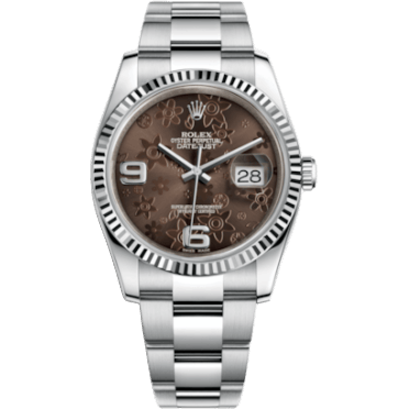 Rolex Datejust 36 Stainless Steel Fluted / Oyster / Chocolate Floral 116234-0145