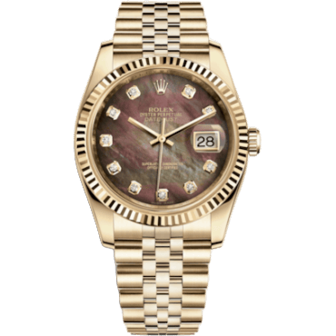 Rolex Datejust 36 Yellow Gold Fluted / Jubilee / Black MOP 116238-0057
