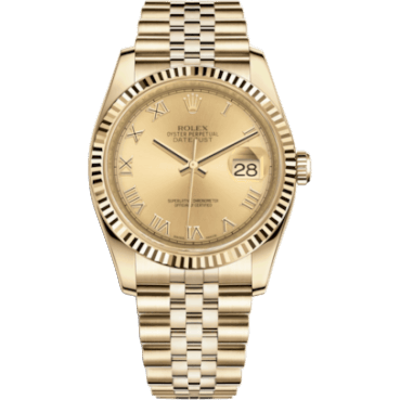 Rolex Datejust 36 Yellow Gold Fluted / Jubilee / Champagne Roman 116238-0070