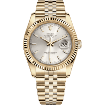 Rolex Datejust 36 Yellow Gold Fluted / Jubilee / Silver 116238-0071