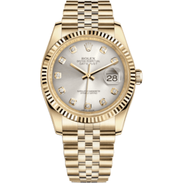Rolex Datejust 36 Yellow Gold Fluted / Jubilee / Silver Diamonds 116238-0075