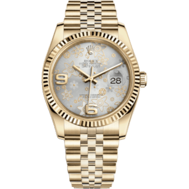 Rolex Datejust 36 Yellow Gold Fluted / Jubilee / Silver Floral 116238-0082