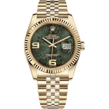 Rolex Datejust 36 Yellow Gold Fluted / Jubilee / Green Floral 116238-0085