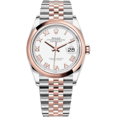 Rolex Datejust 36 Stainless Steel / Everose / Smooth / White Roman / Jubilee 126201-0015