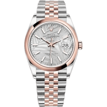Rolex Datejust 36 Stainless Steel / Everose / Domed / Silver Palm / Jubilee 126201-0031