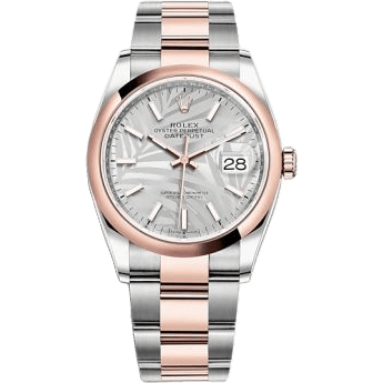 Rolex Datejust 36 Stainless Steel / Everose / Domed / Silver Palm / Oyster 126201-0032