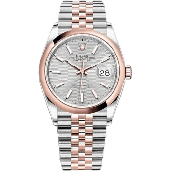 Rolex Datejust 36 Stainless Steel / Everose / Domed / Silver - Fluted / Jubilee 126201-0033