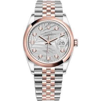 Rolex Datejust 36 Stainless Steel / Everose / Domed / Silver - Palm - Diamond / Jubilee 126201-0037