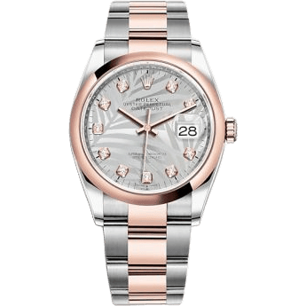 Rolex Datejust 36 Stainless Steel / Everose / Domed / Silver - Palm - Diamond / Oyster 126201-0038
