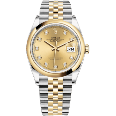 Rolex Datejust 36 Stainless Steel / Yellow Gold / Smooth / Champagne Diamond / Jubilee 126203-0017
