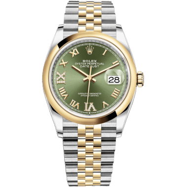 Rolex Datejust 36 Stainless Steel / Yellow Gold / Smooth / Olive Green Roman Diamond / Jubilee 126203-0025