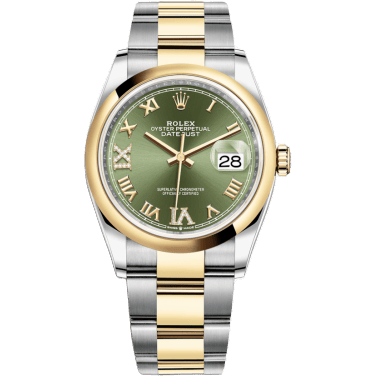 Rolex Datejust 36 Stainless Steel / Yellow Gold / Smooth / Olive Green Roman Diamond / Oyster 126203-0026
