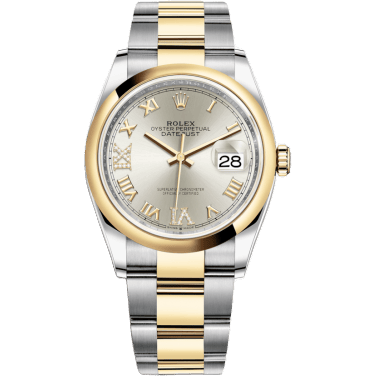 Rolex Datejust 36 Stainless Steel / Yellow Gold / Smooth / Silver Roman Diamond / Oyster 126203-0032