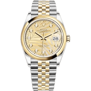 Rolex Datejust 36 Stainless Steel - Yellow Gold - Domed / Champagne - Palm - Diamond / Jubilee 126203-0043