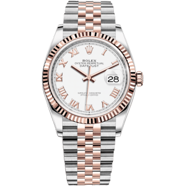 Rolex Datejust 36 Stainless Steel / Everose / Fluted / White Roman / Jubilee 126231-0015