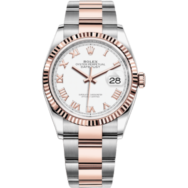 Rolex Datejust 36 Stainless Steel / Everose / Fluted / White Roman / Oyster 126231-0016
