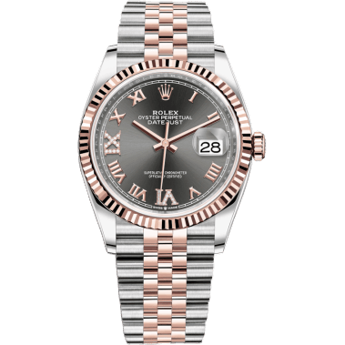 Rolex Datejust 36 Stainless Steel / Everose / Fluted / Slate Roman Diamond / Jubilee 126231-0023